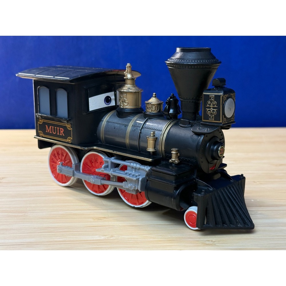 Disney Pixar Cars Muir Deluxe Train Engine Black Gold Steam Locomotive Toy